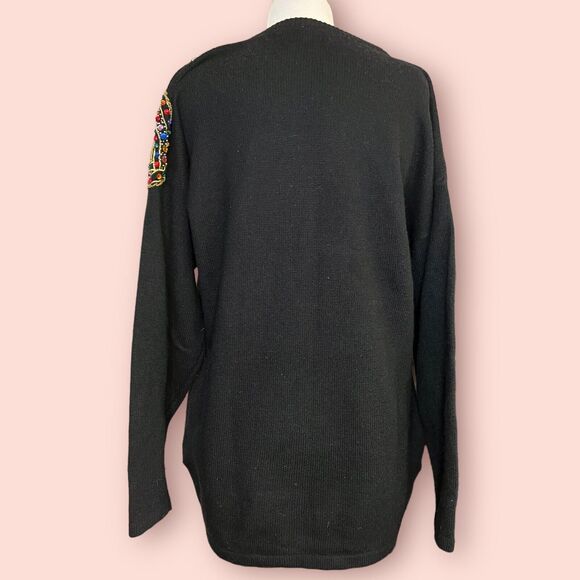 Vintage Cedars Sport Black Sweater Medium Embellished Gems Sequin Bead Embroider - Picture 2 of 7